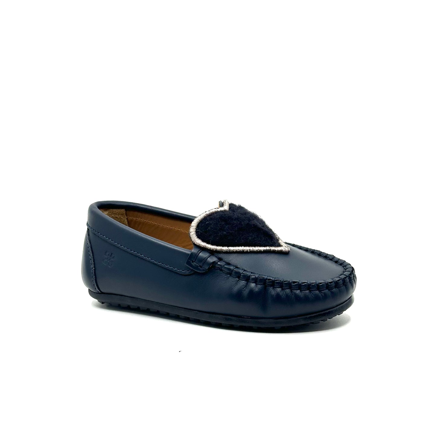 Porte Navy Leather Wool Heart Loafer