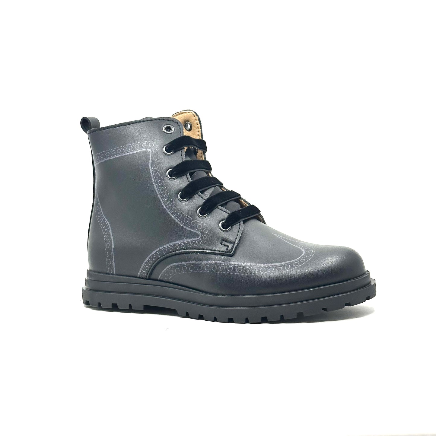 Porte Black Leather Patterned Boot