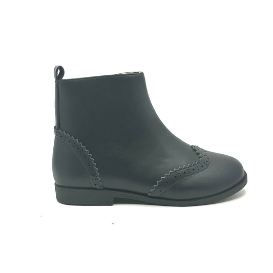 Perroquet Black Leather Wingtip Zipper Boot