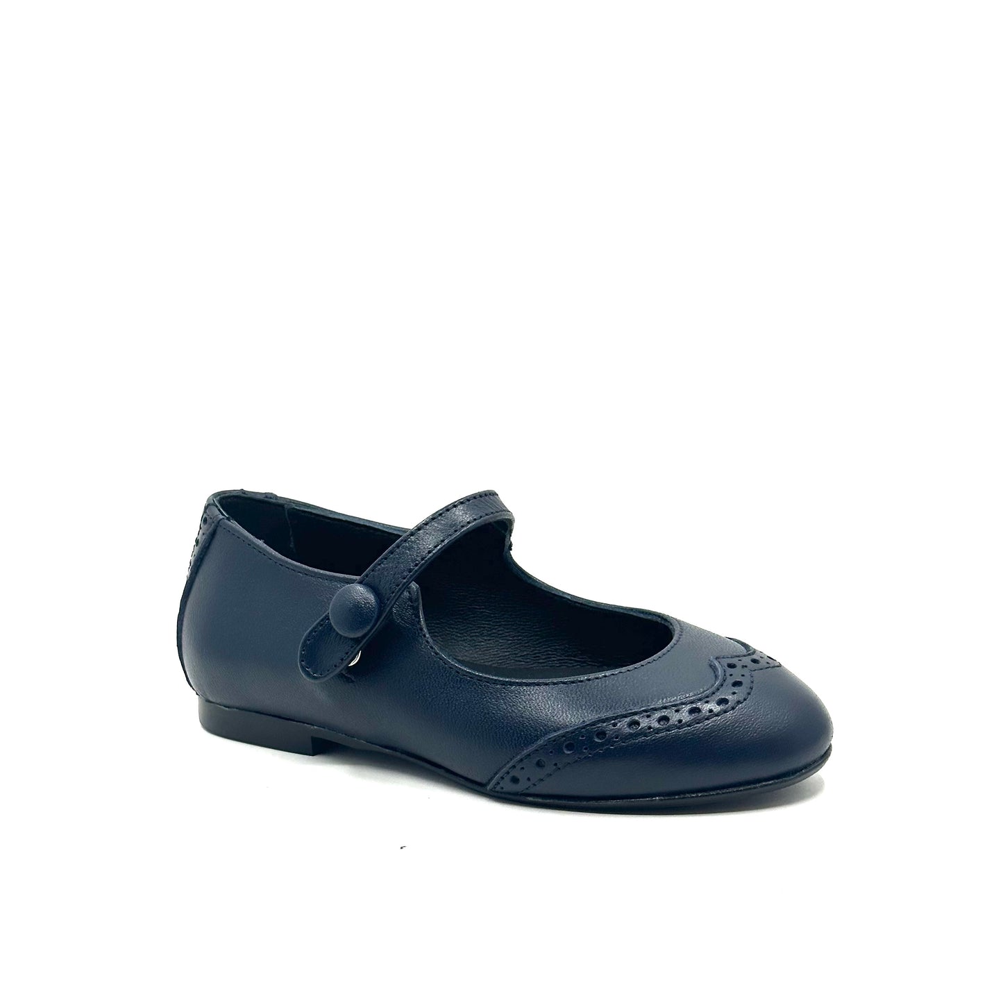 Blublonc Navy Leather Wingtip Mary Jane
