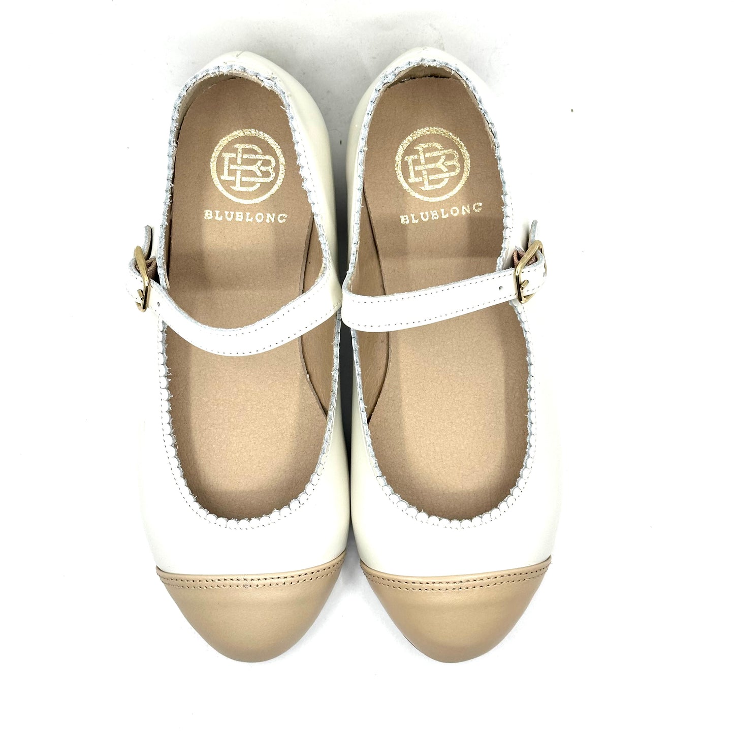 Blublonc Cream and Beige Cap Toe Mary Jane