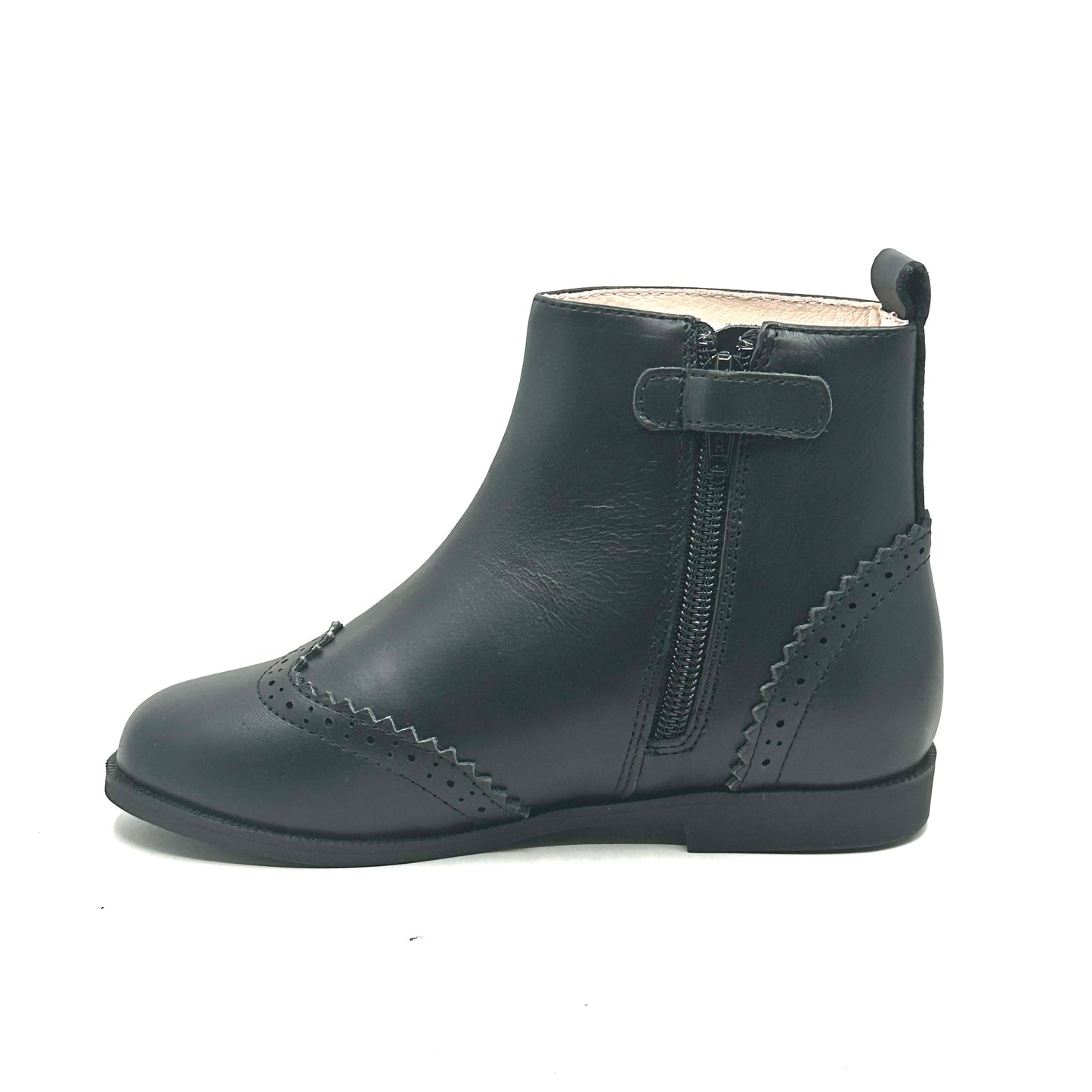 Perroquet Black Leather Wingtip Zipper Boot