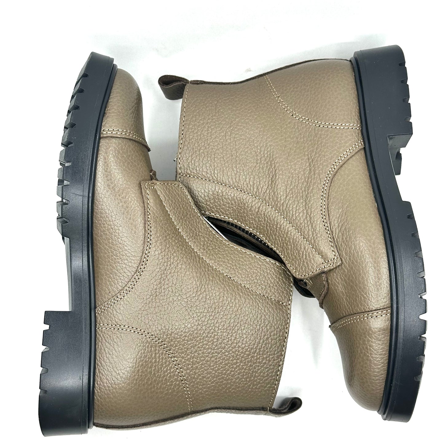 Blublonc Chunky Taupe Leather Front Zip-Up Boot