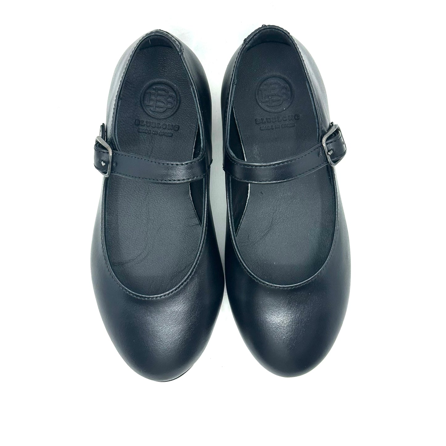 Blublonc Black Smooth Leather Buckle Mary Jane