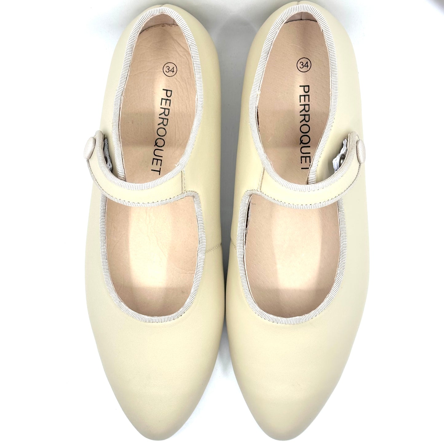 Perroquet Beige Leather Pointy Mary Jane