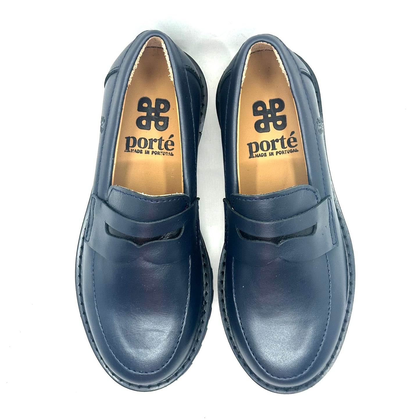 Porte Navy Leather Chunky Loafer
