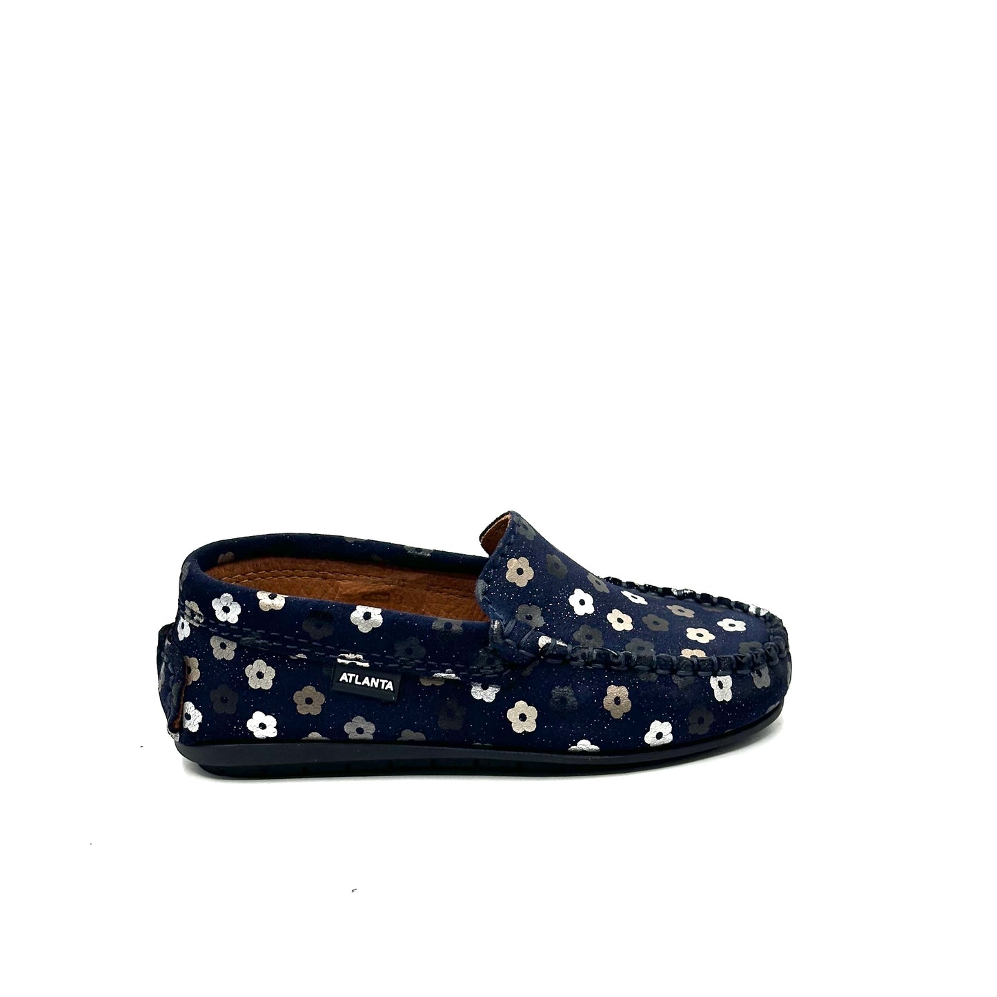 Atlanta Mocassin Suede Navy Flower Loafer