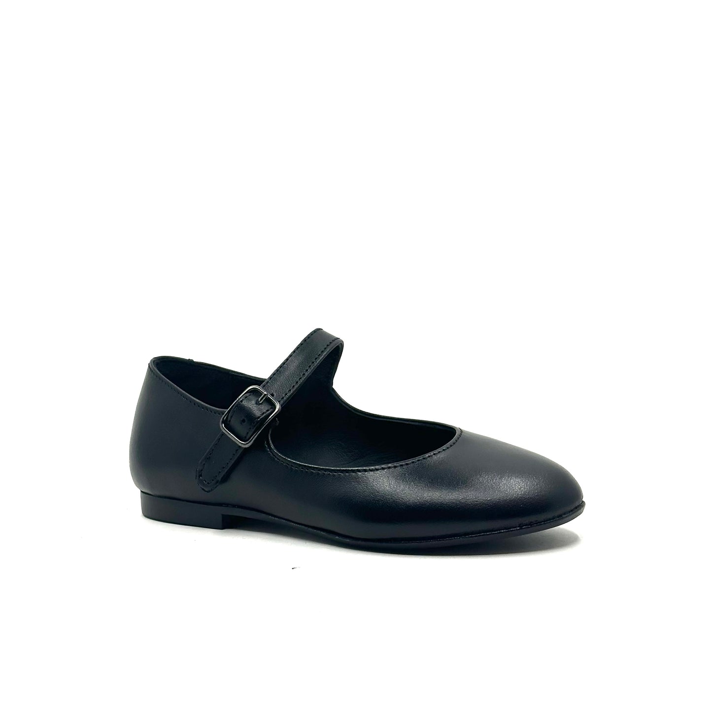 Blublonc Black Smooth Leather Buckle Mary Jane