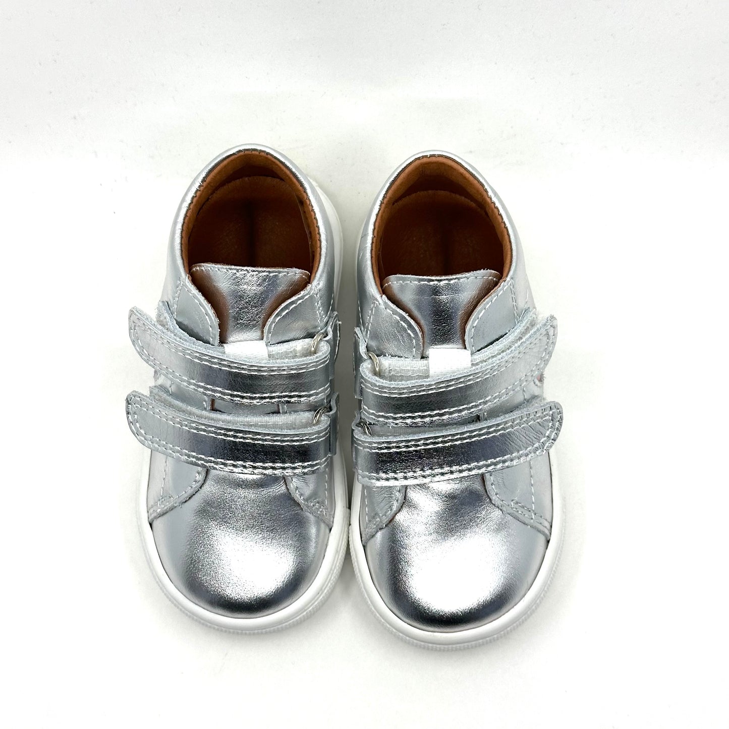 Atlanta Mocassin Silver Metallic and Pink Heart Velcro Sneaker
