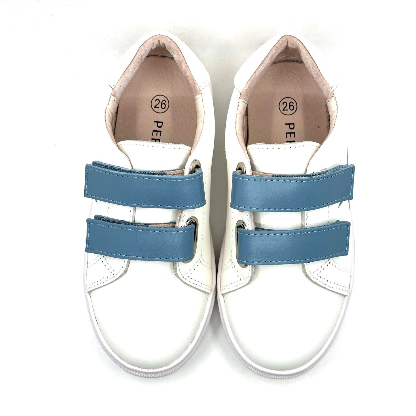 Perroquet White with Blue Strap Double Velcro Sneaker