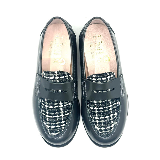 LMDI Grey Black and White Tweed Chunky Loafer