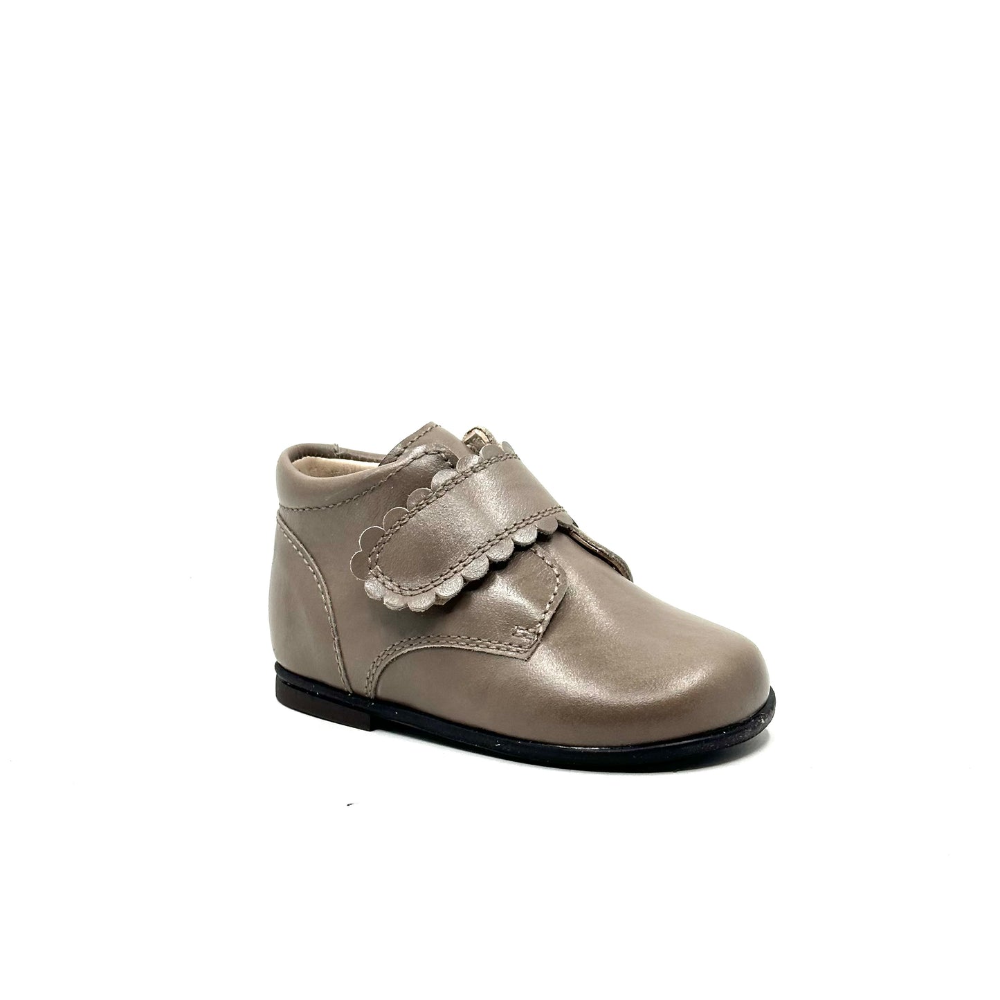 Beberlis Light Pink Taupe Scalloped Velcro Baby Bootie