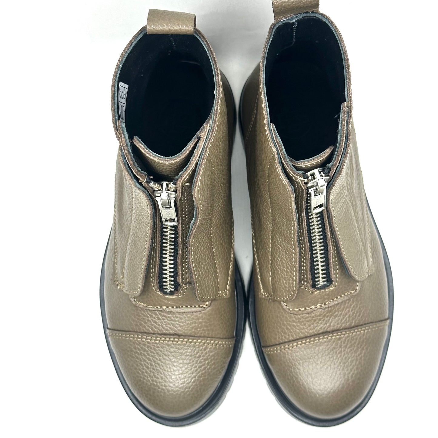 Blublonc Chunky Taupe Leather Front Zip-Up Boot