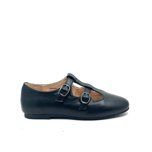 Perroquet Black Leather Double T-Strap