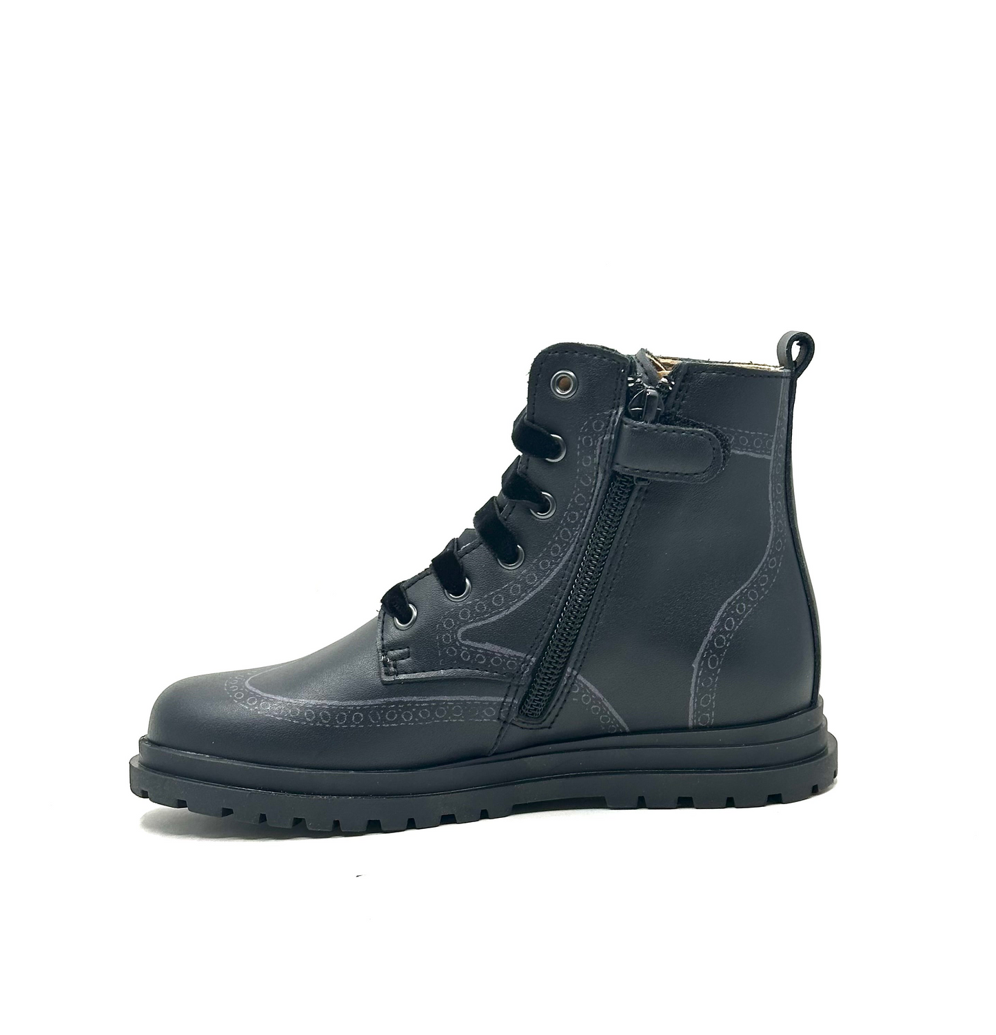 Porte Black Leather Patterned Boot