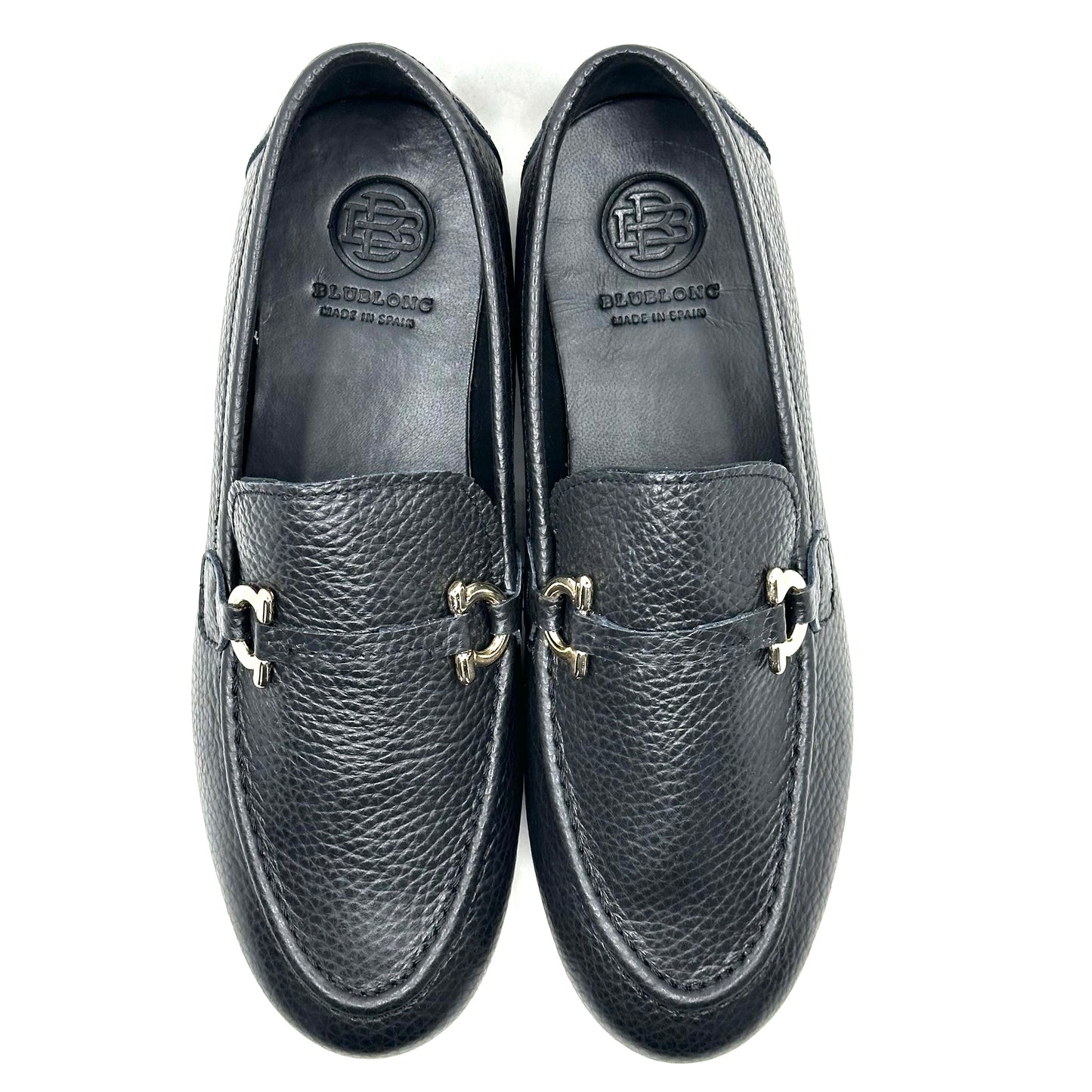 Blublonc Black Leather Little Grainy Buckle Dress Shoe