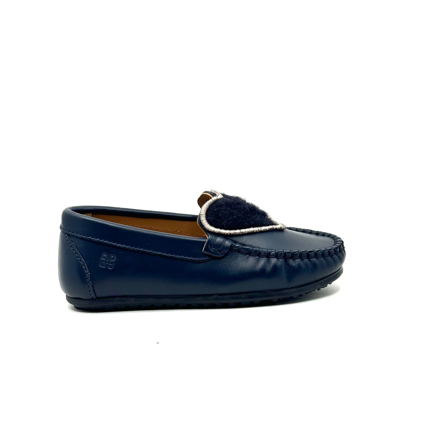 Porte Navy Leather Wool Heart Loafer