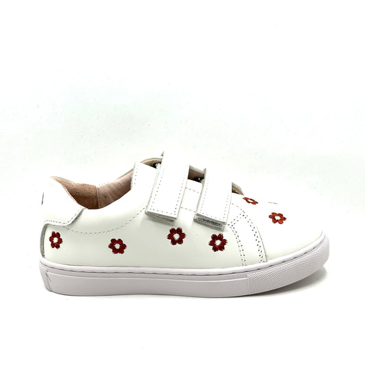 Perroquet White with Red Flower Double Velcro Sneaker