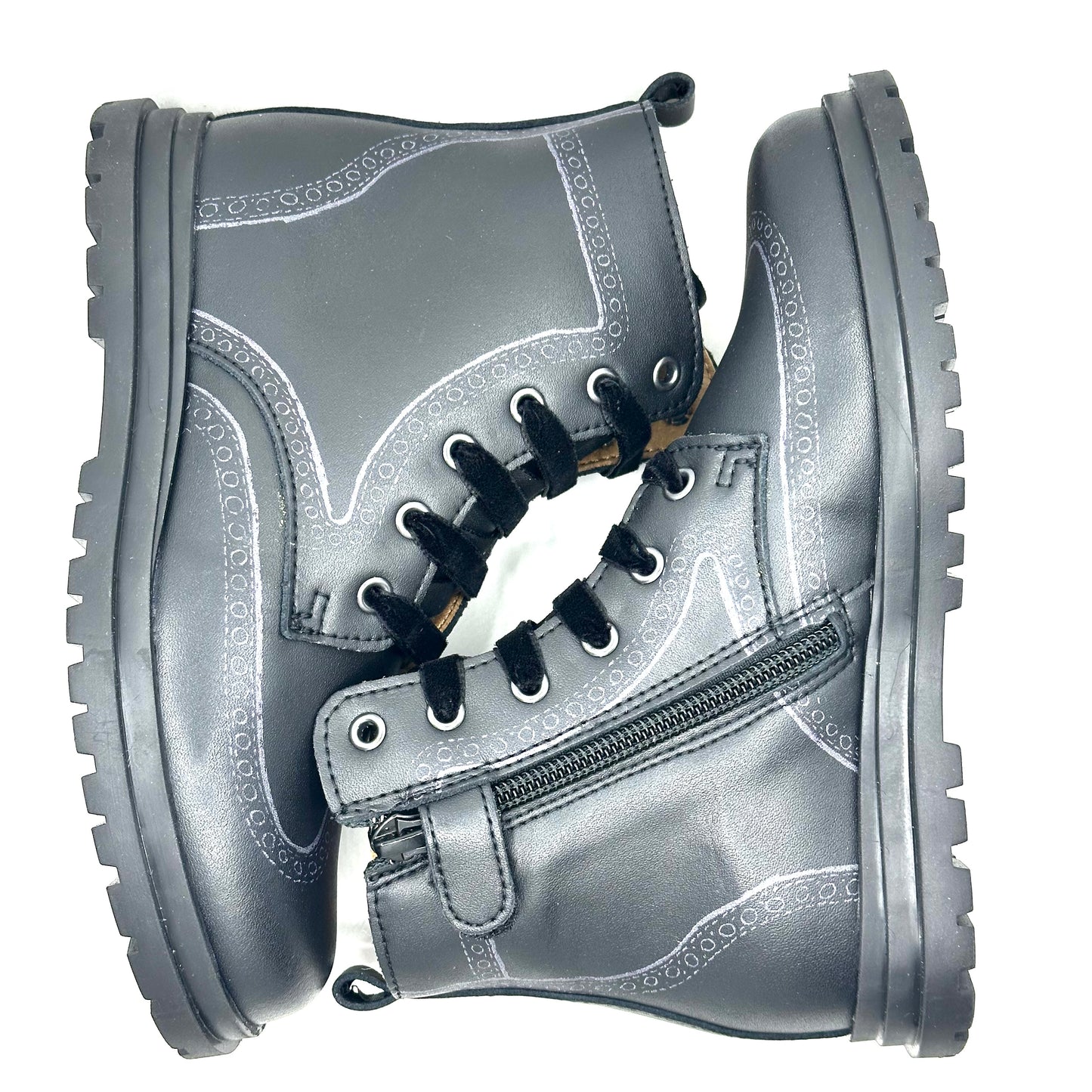 Porte Black Leather Patterned Boot