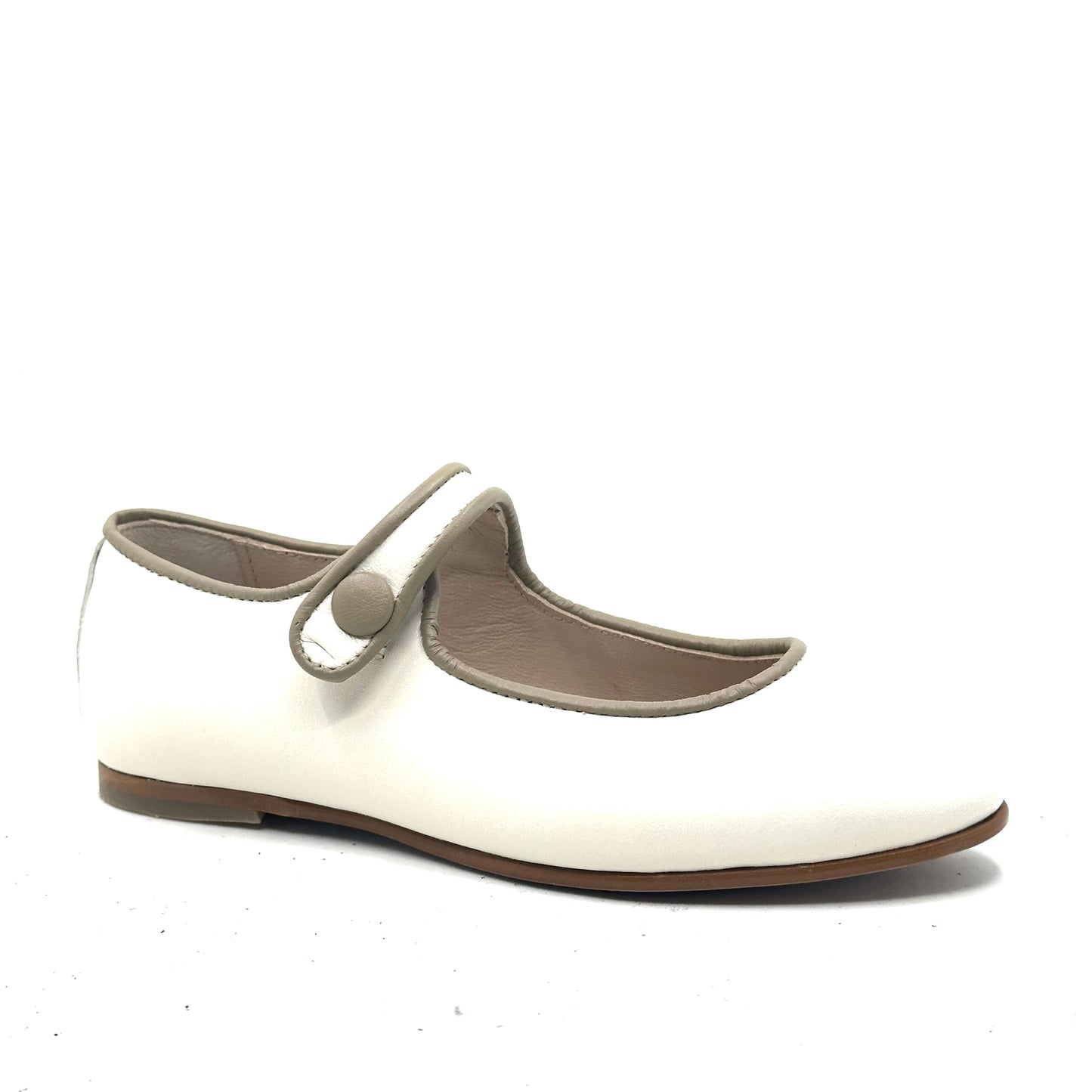 Blublonc Cream with Taupe Piping Mary Jane
