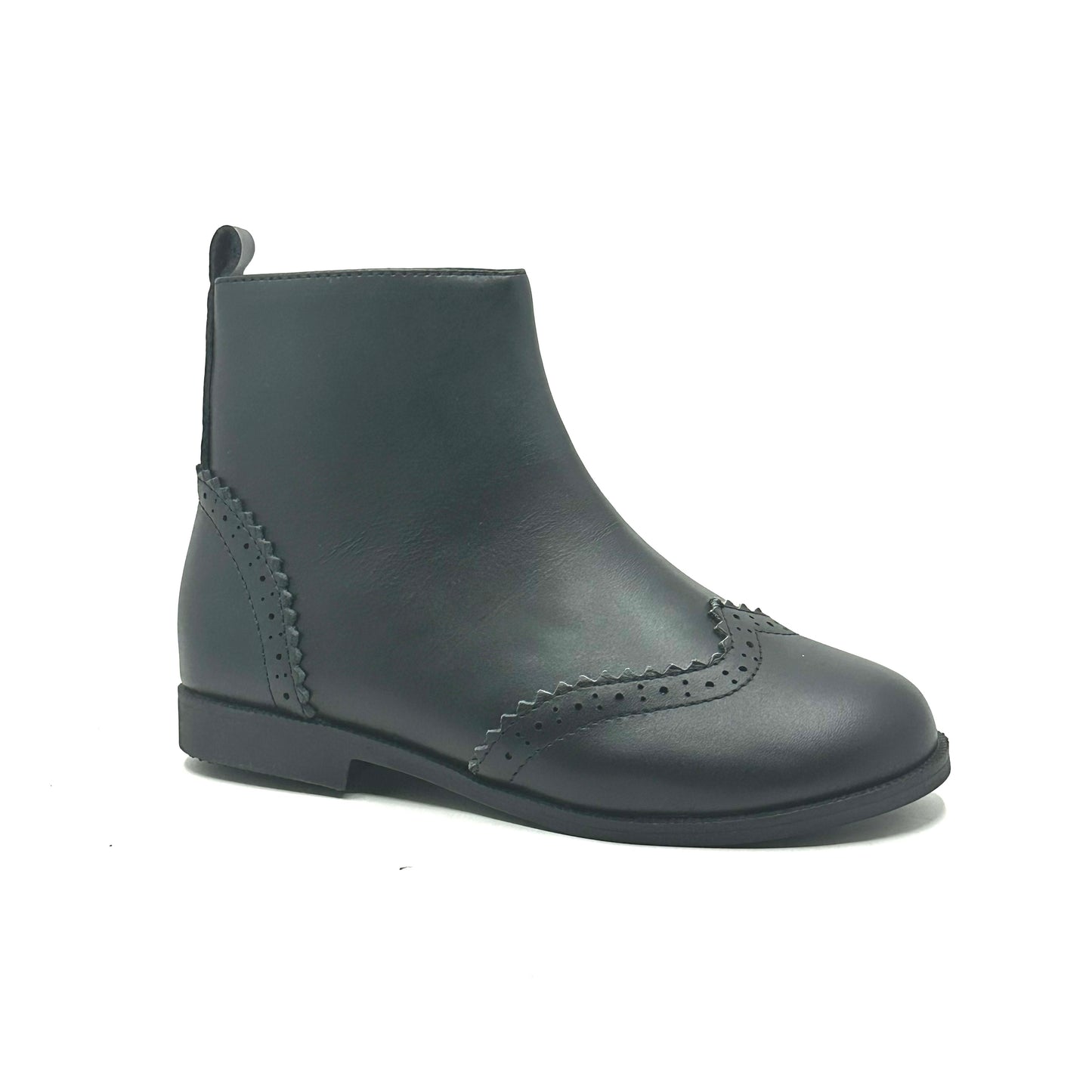 Perroquet Black Leather Wingtip Zipper Boot