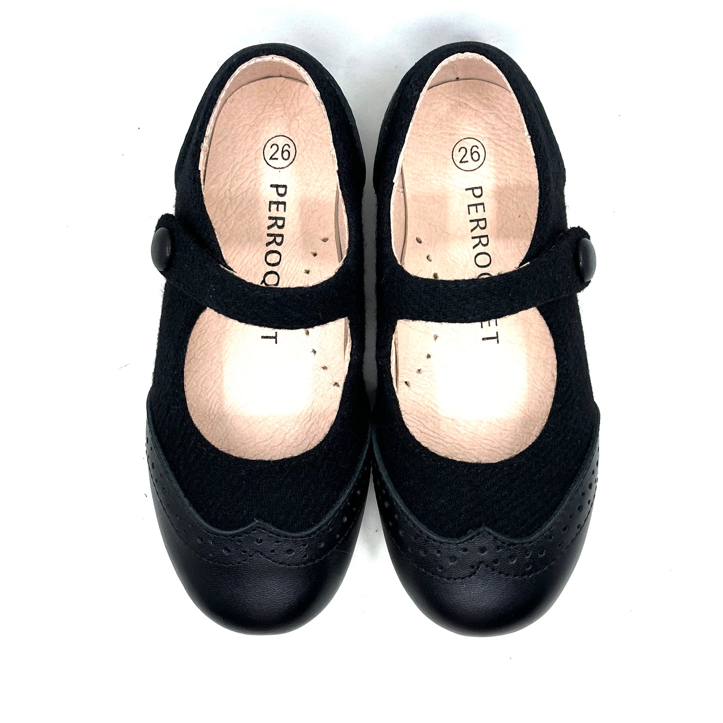 Perroquet Black Flannel and Leather Combo Mary Jane