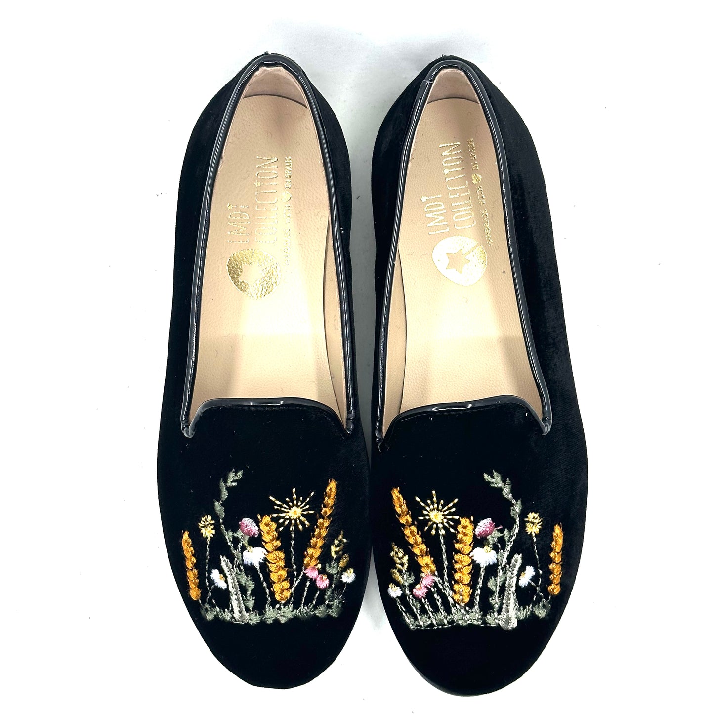 LMDI Black Suede Embroidered Flat