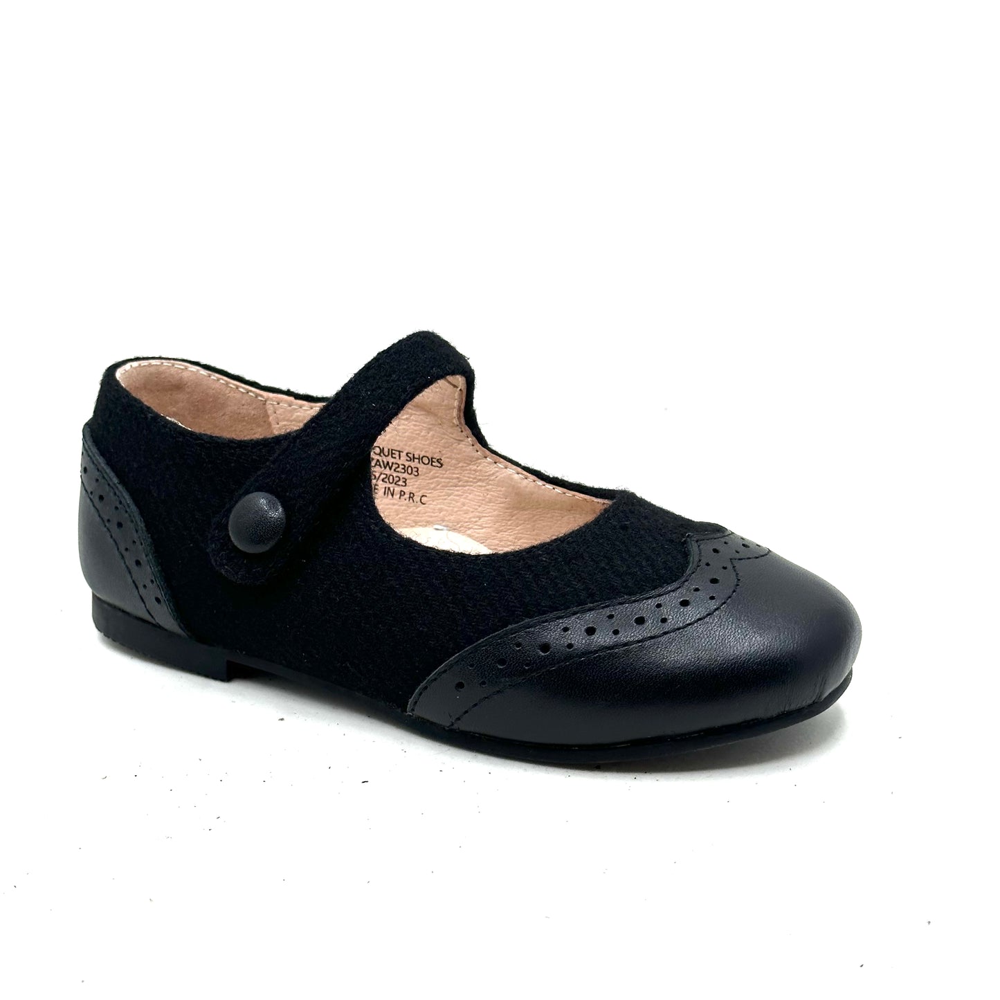 Perroquet Black Flannel and Leather Combo Mary Jane