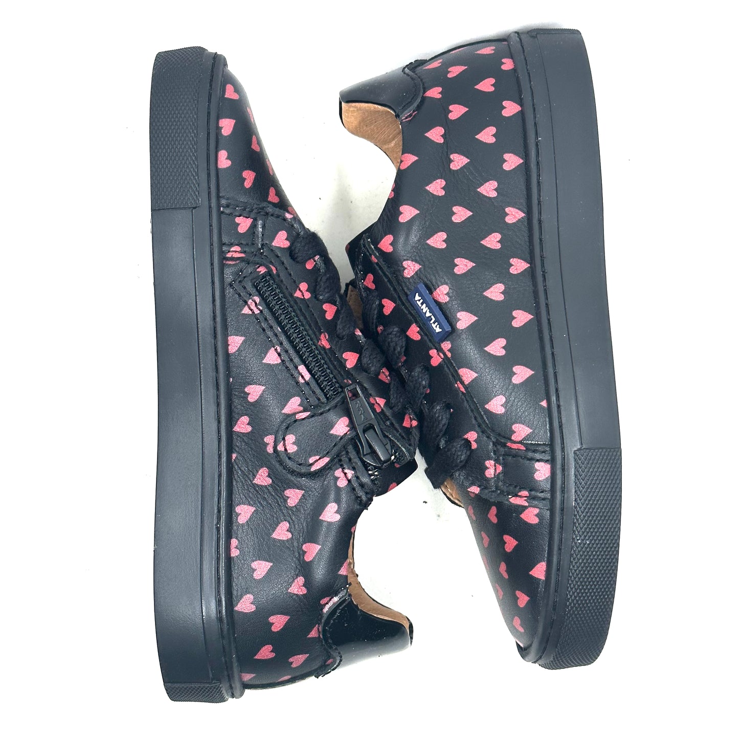 Atlanta Mocassin Black Leather Red Hearted Zip-Up Sneaker