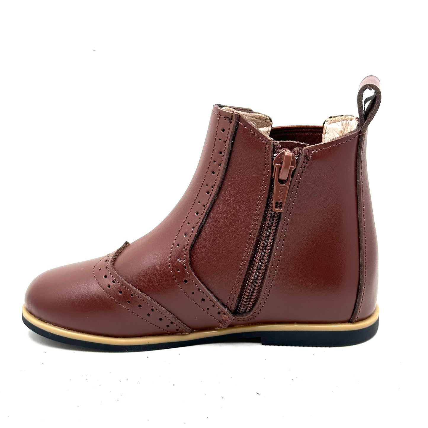 Perroquet Brown/Burgundy Leather Side Zipper Bootie
