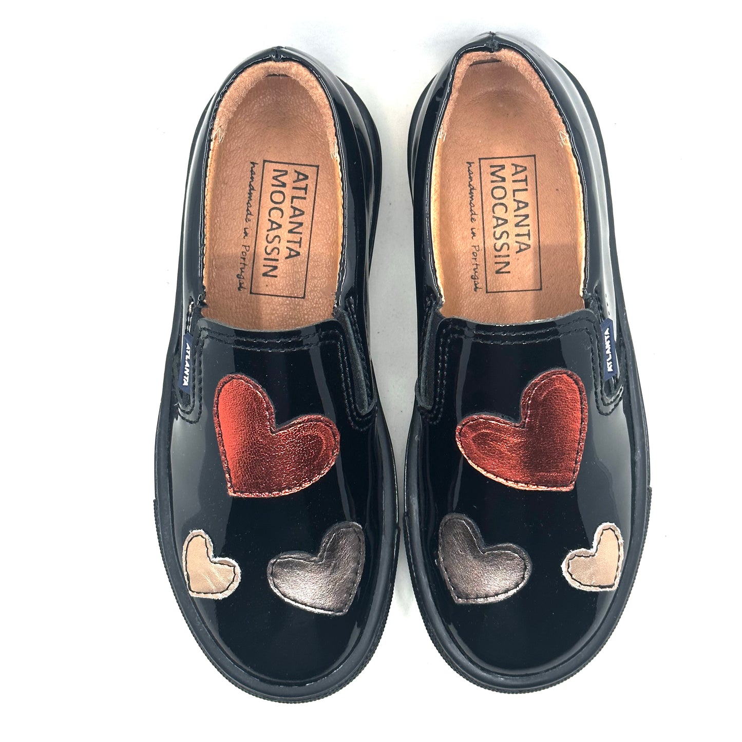 Atlanta Mocassin Black Patent Leather Hearted Slip-on