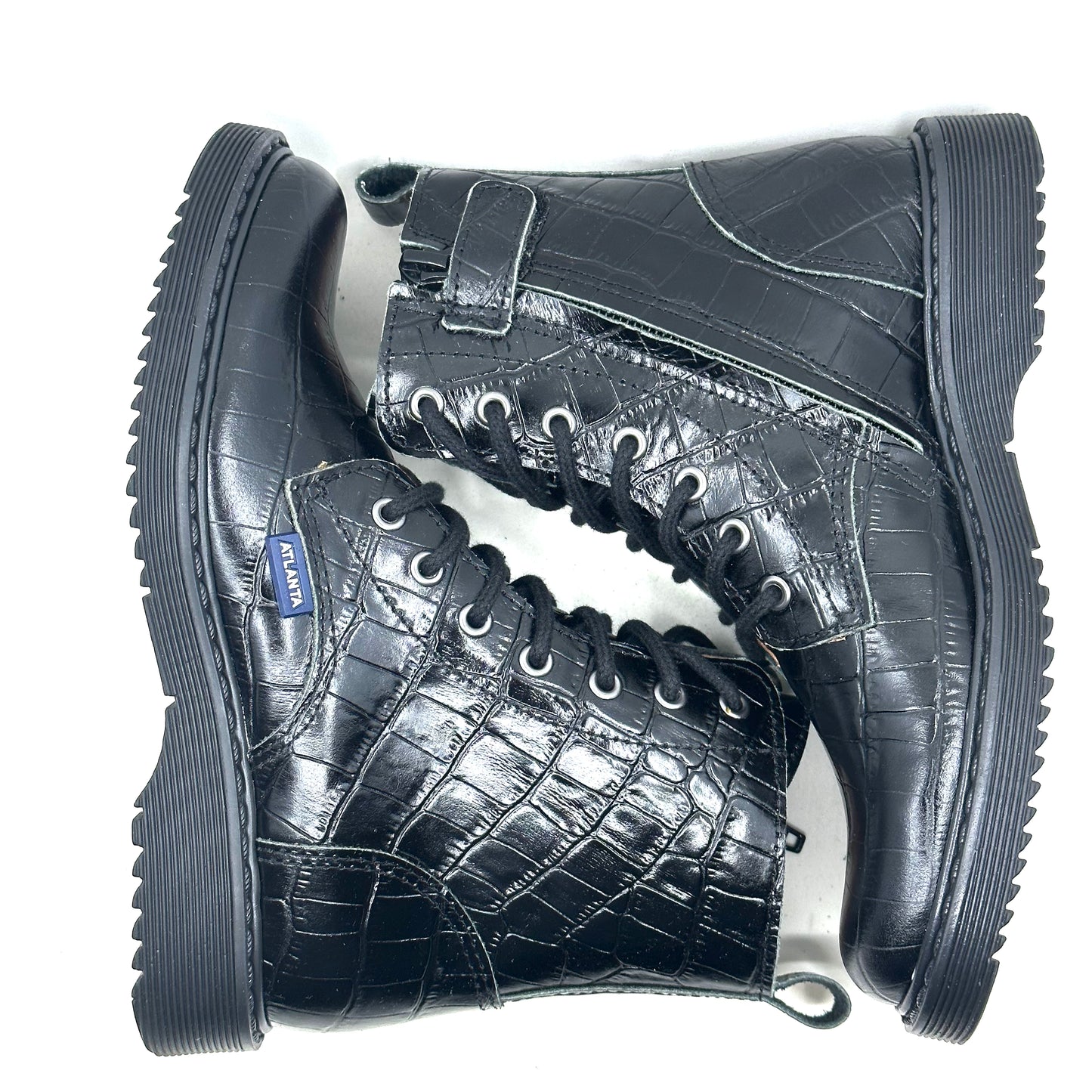 Atlanta Mocassin Black Patent Crocodile Skin Bootie