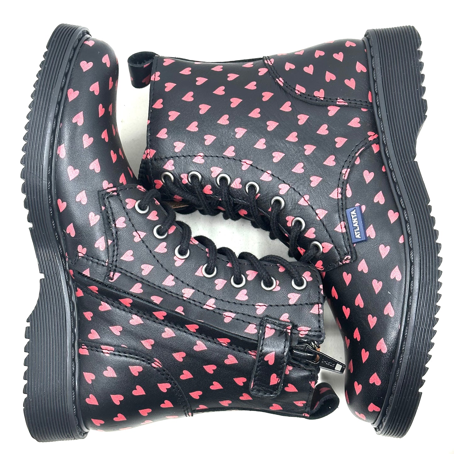 Atlanta Mocassin Black Leather Red Hearted Zip-Up Bootie