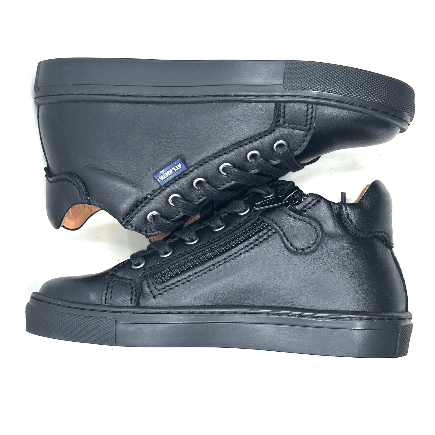 Atlanta Mocassin Black Leather Zip-Up Sneaker