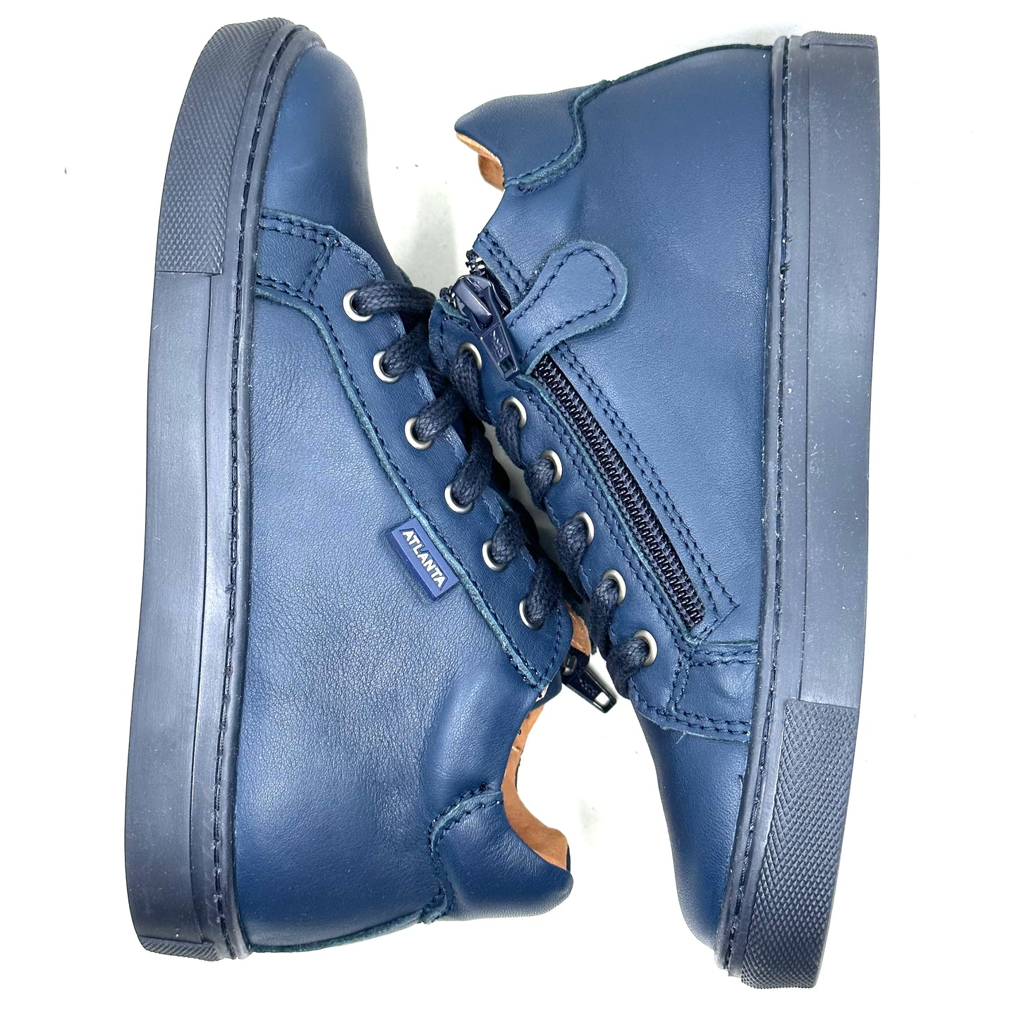 Atlanta Mocassin Navy Leather Zip-Up Sneaker