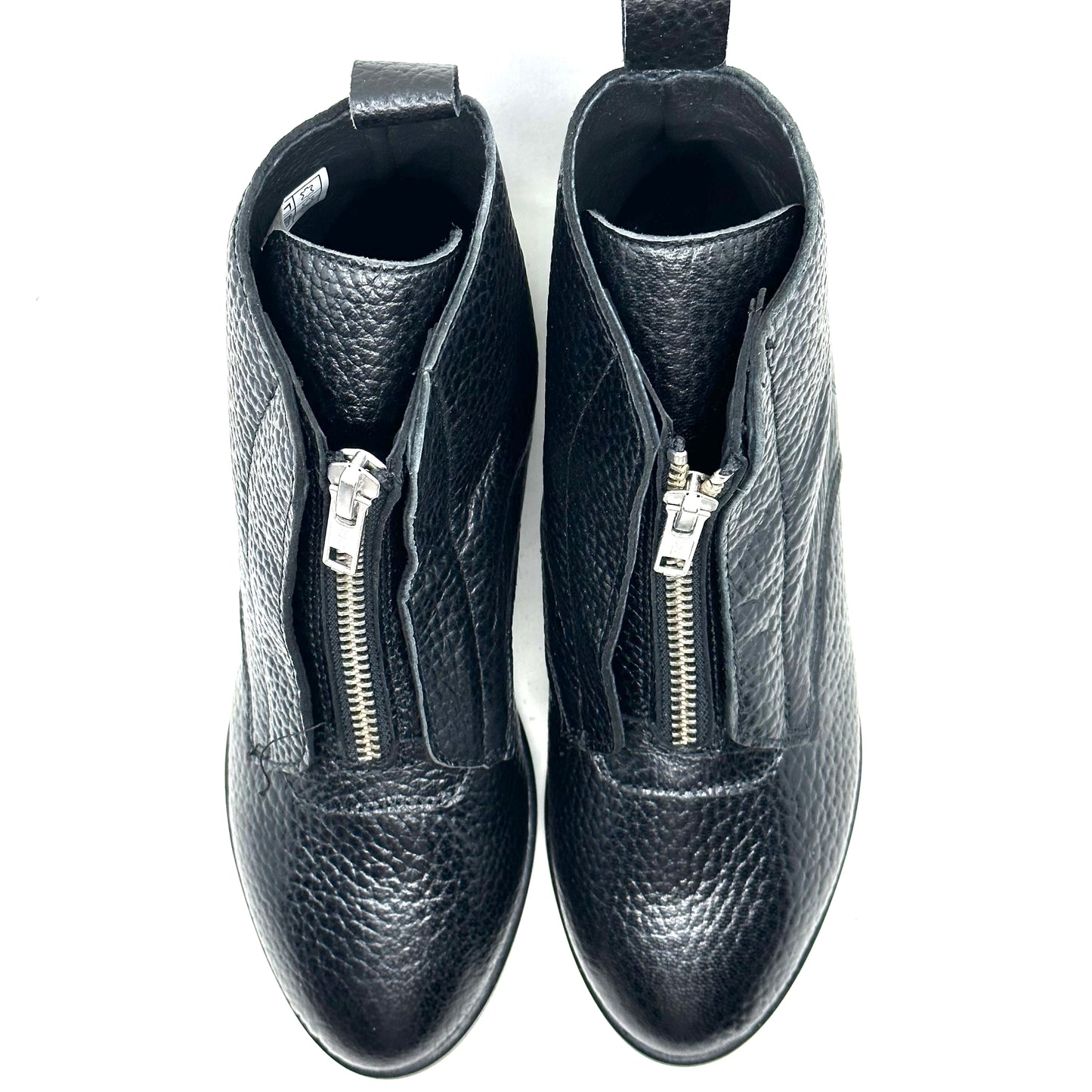 Blublonc Black Leather Front Zip-Up Boot