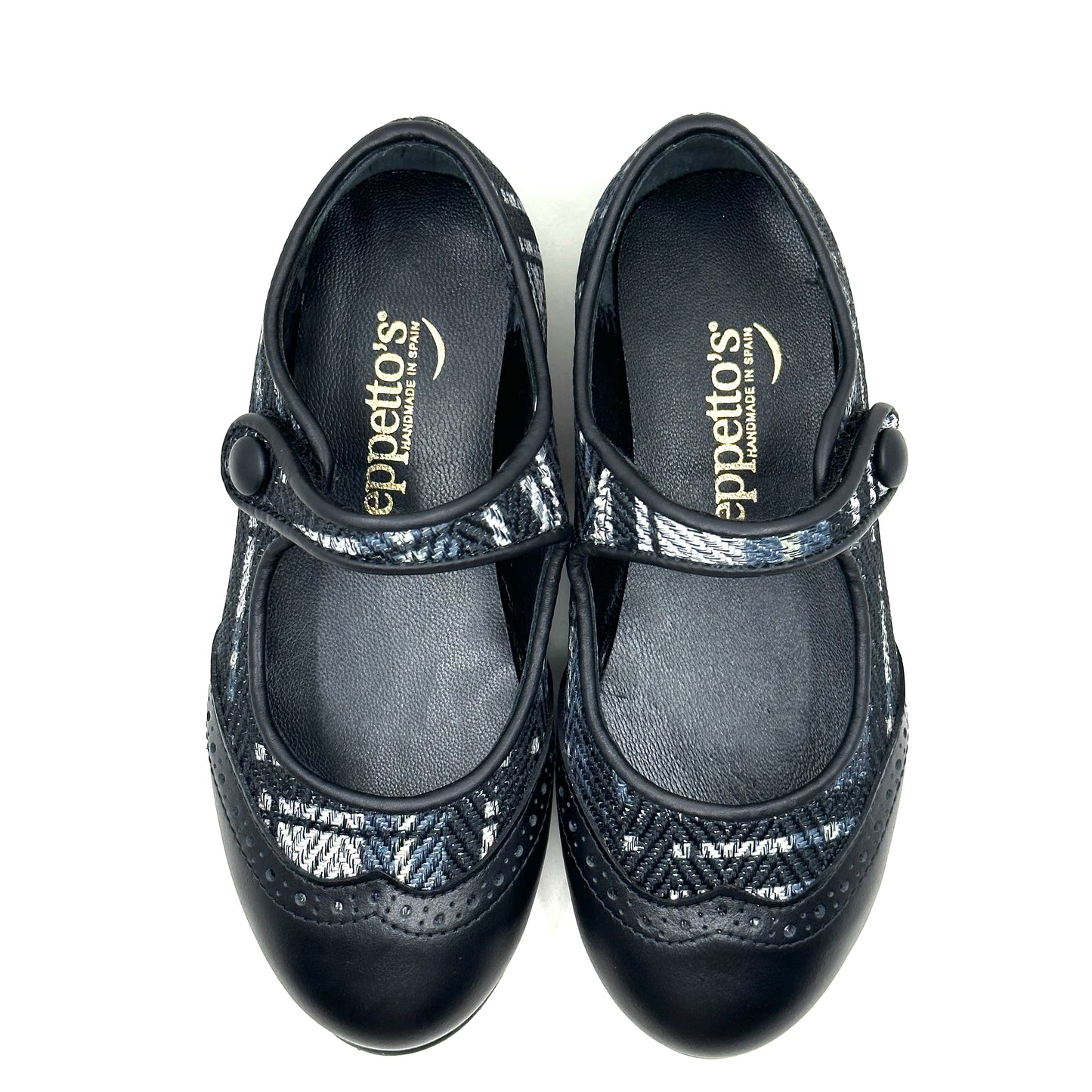 Geppetoes Navy Plaid Black Wingtip Mary Jane