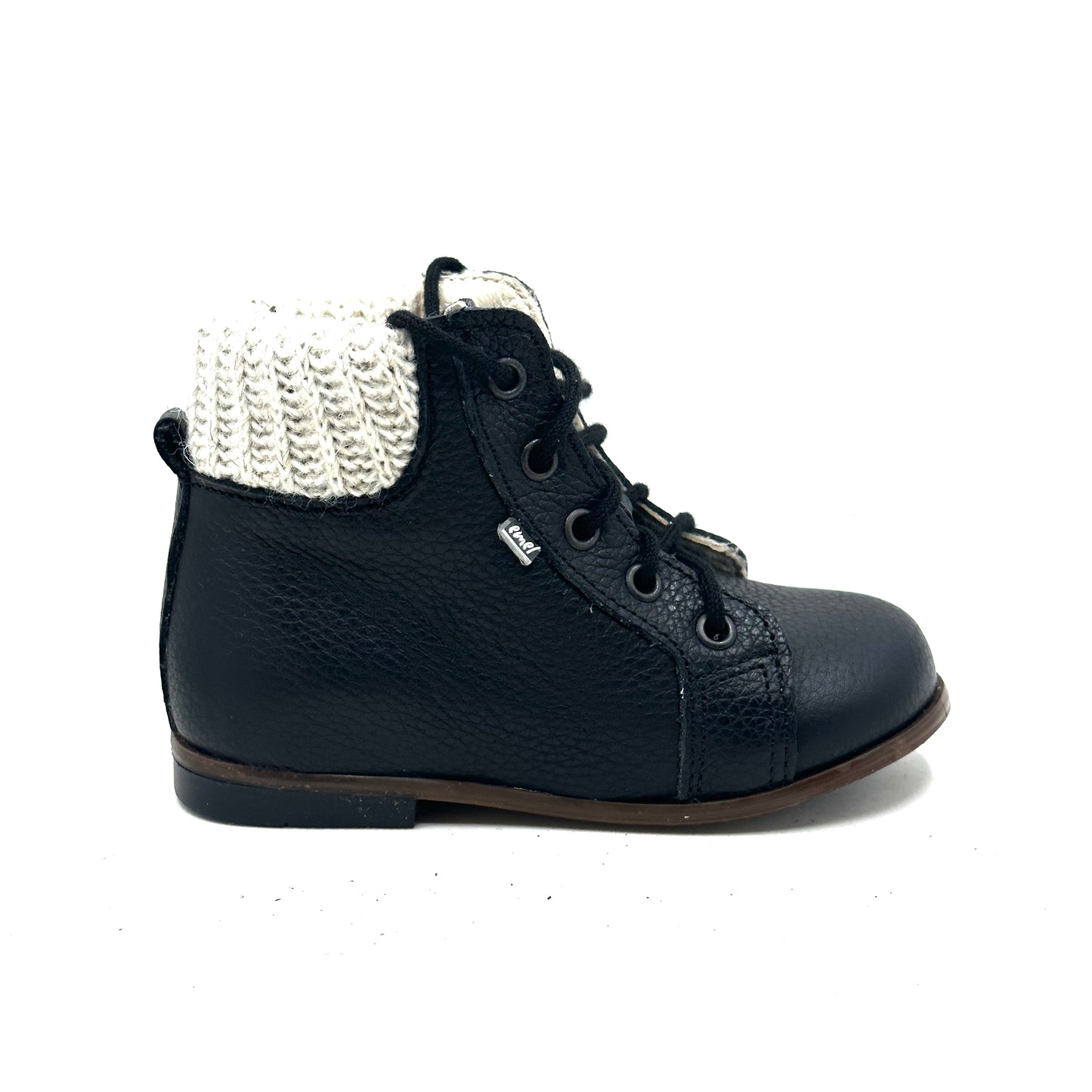 Emel Black Leather Laced White Sweater Baby Bootie