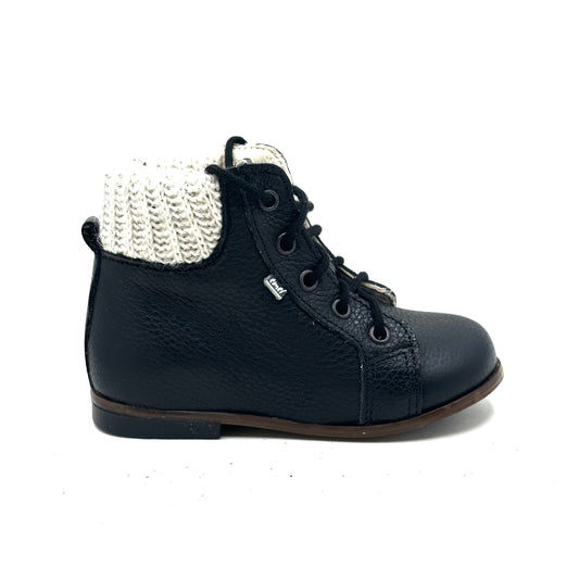 Emel Black Leather Laced White Sweater Baby Bootie