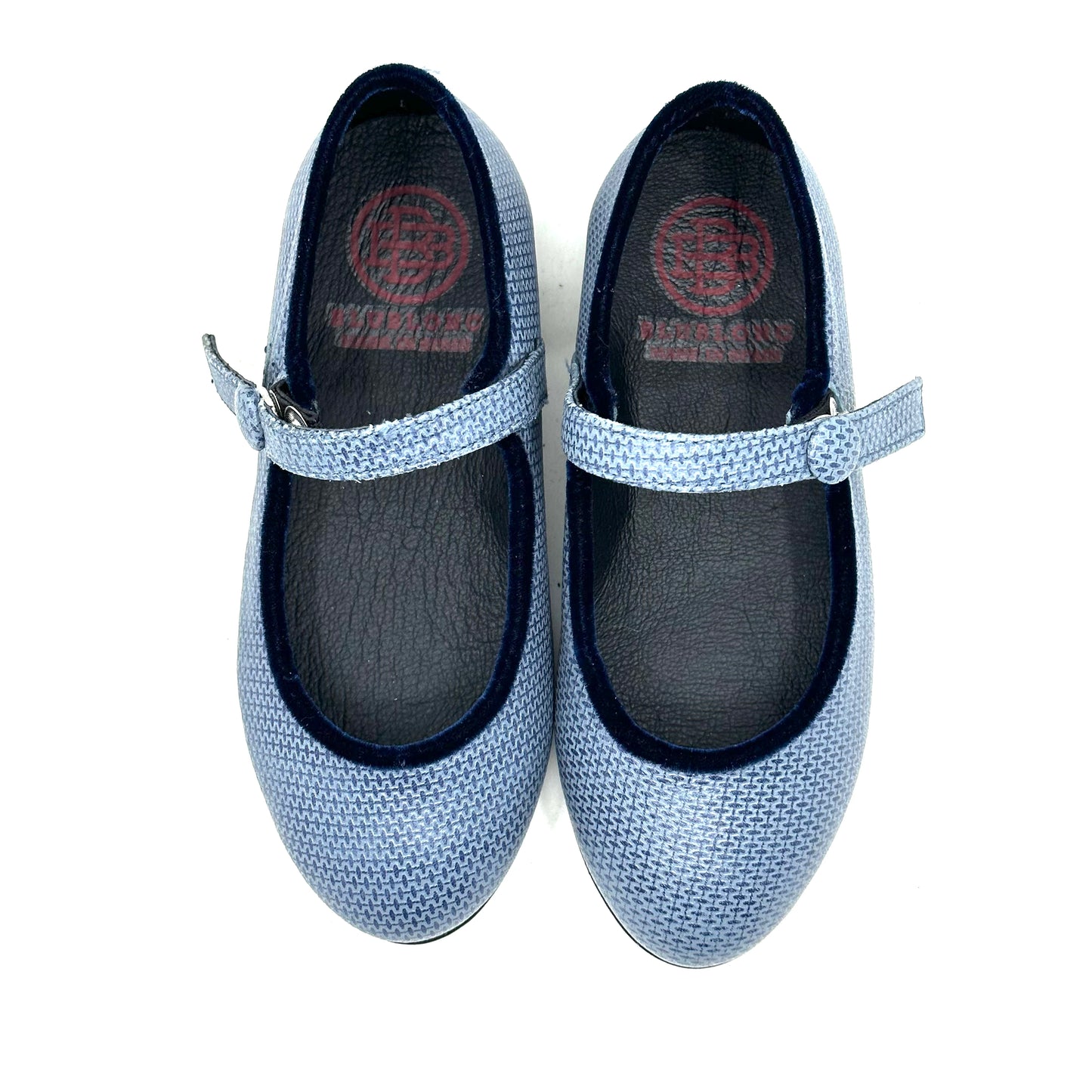 Blublonc Blue Leather Velvet Piping Mary Jane