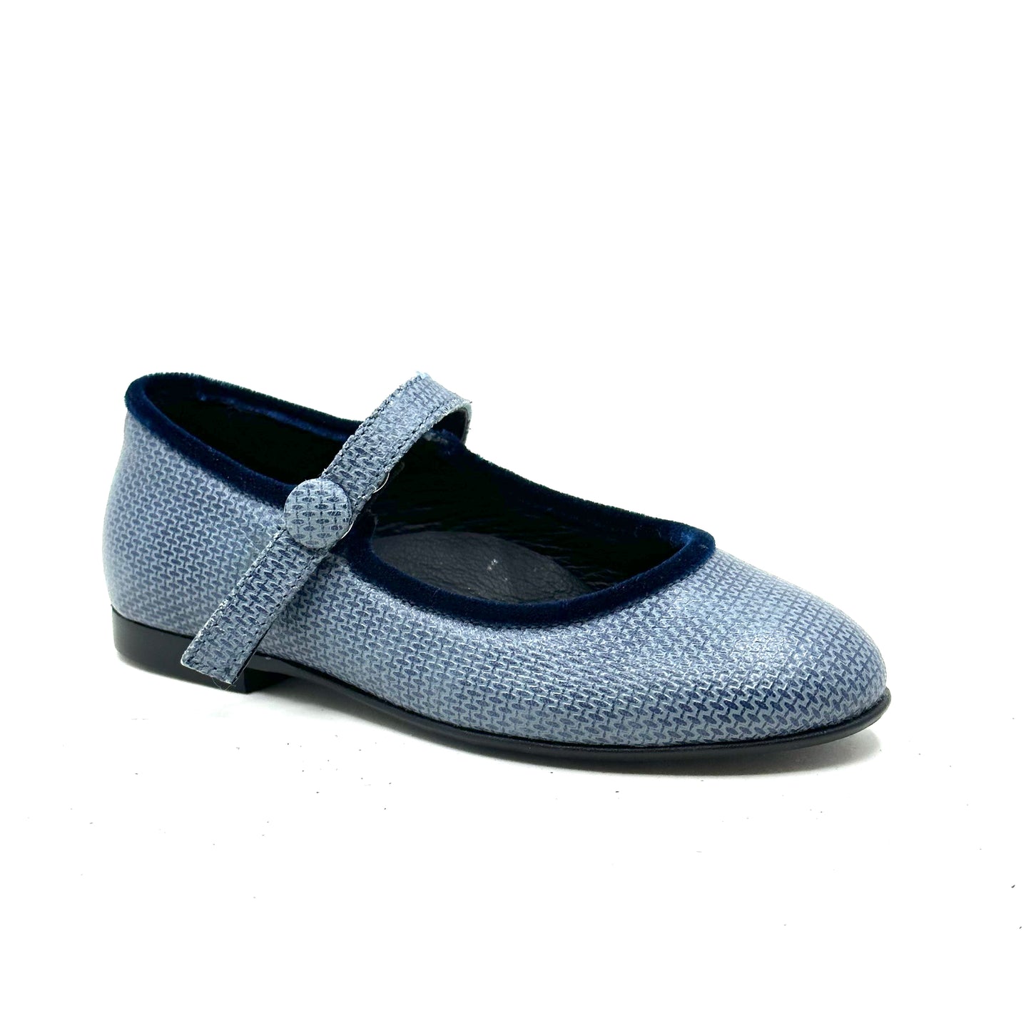 Blublonc Blue Leather Velvet Piping Mary Jane