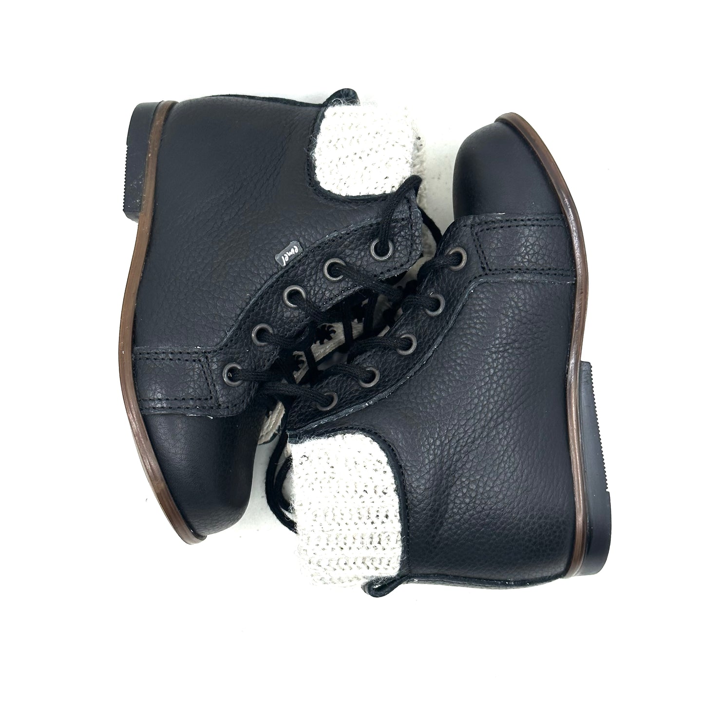 Emel Black Leather Laced White Sweater Baby Bootie