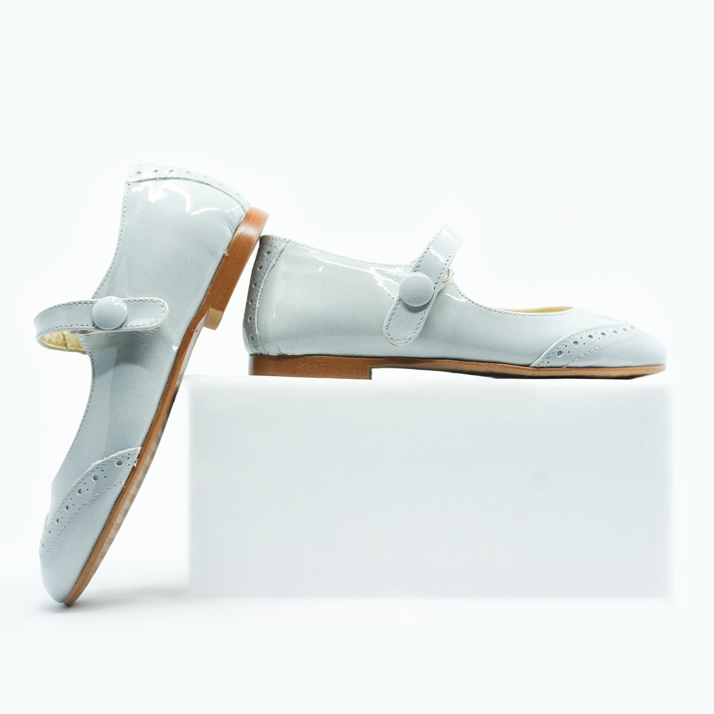 Blublonc Slate Blue Patent Wingtip Mary Jane