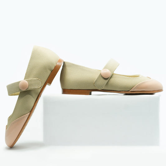 Blublonc Nylon Taupe Pink Wingtip Mary Jane