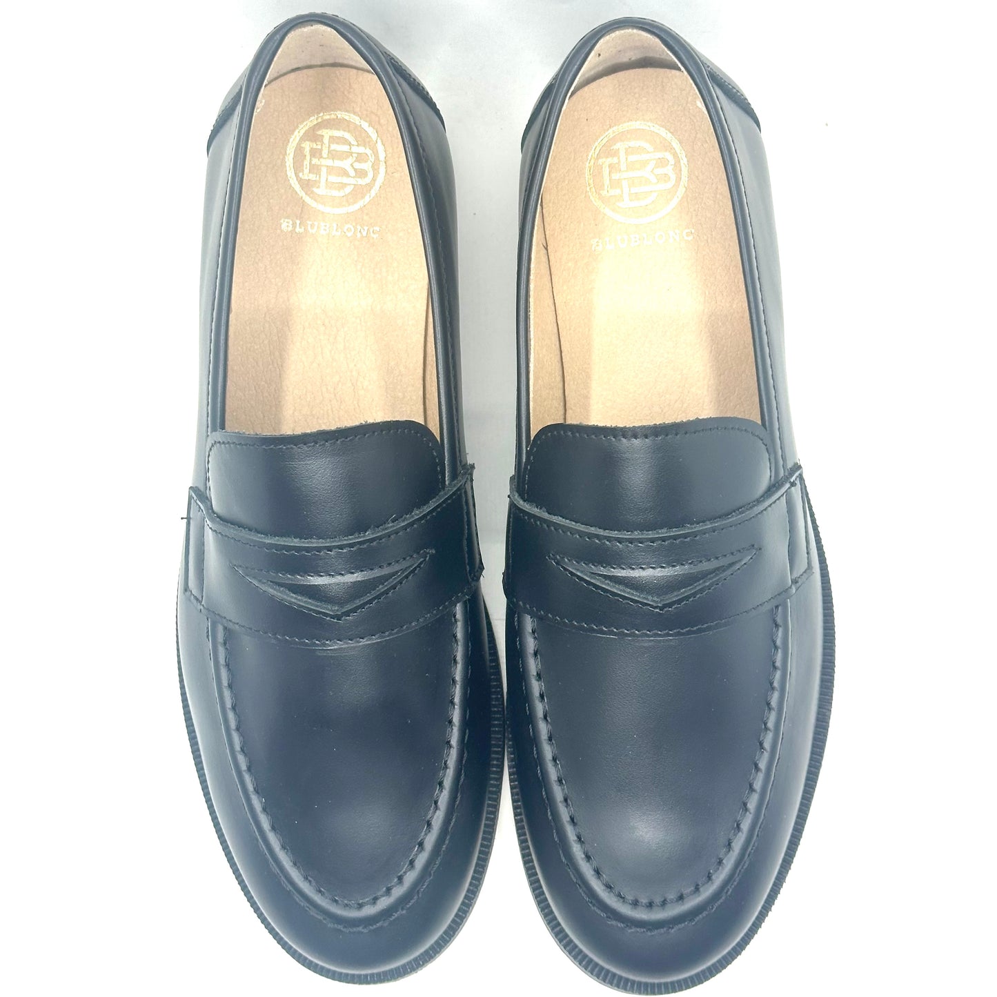 Blublonc Black Leather Penny Dress Shoe (Wider Sole)
