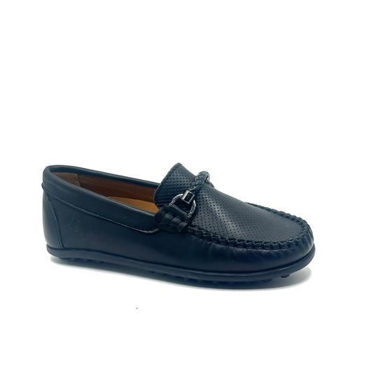 Porte Black Perforated Buckle Loafer