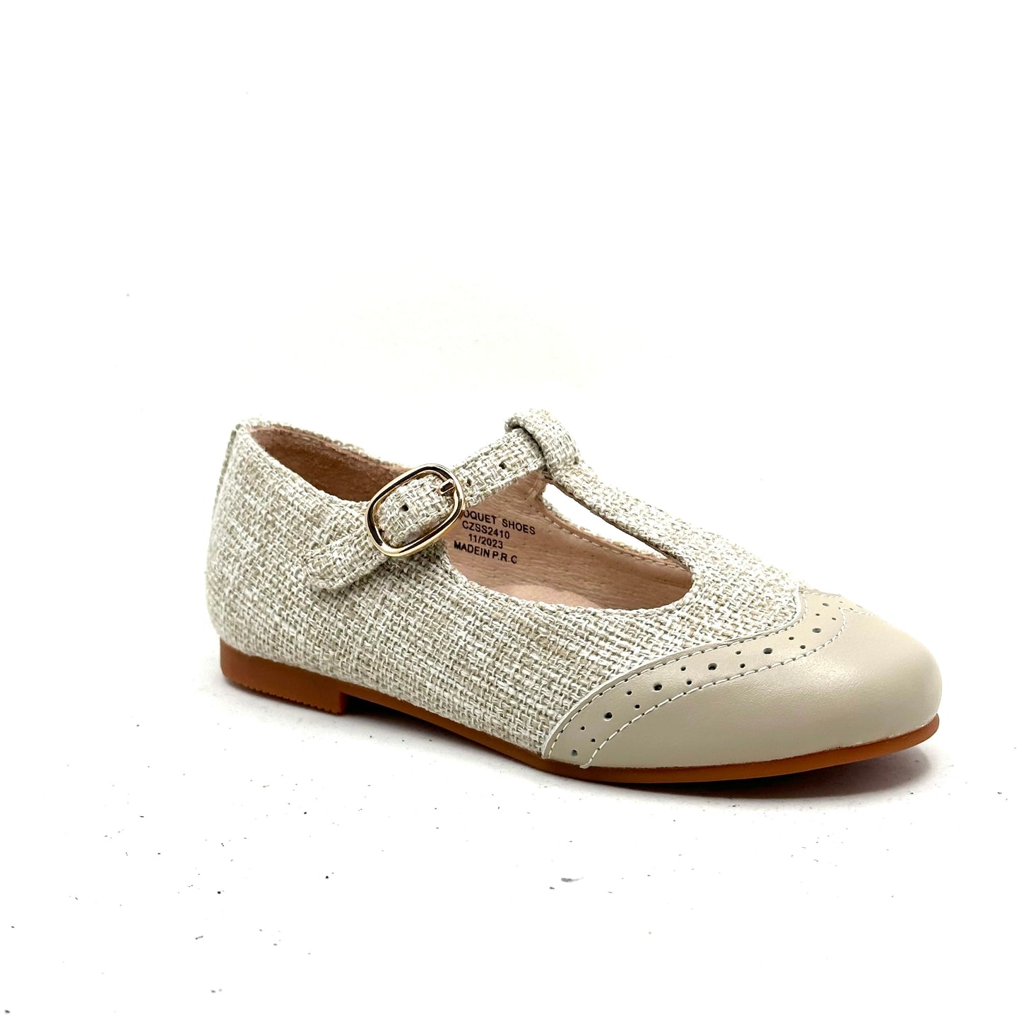 Perroquet Beige and Linen Wingtip T-Strap