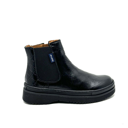 Atlanta Mocassin Black Crocodile Chunky Boot