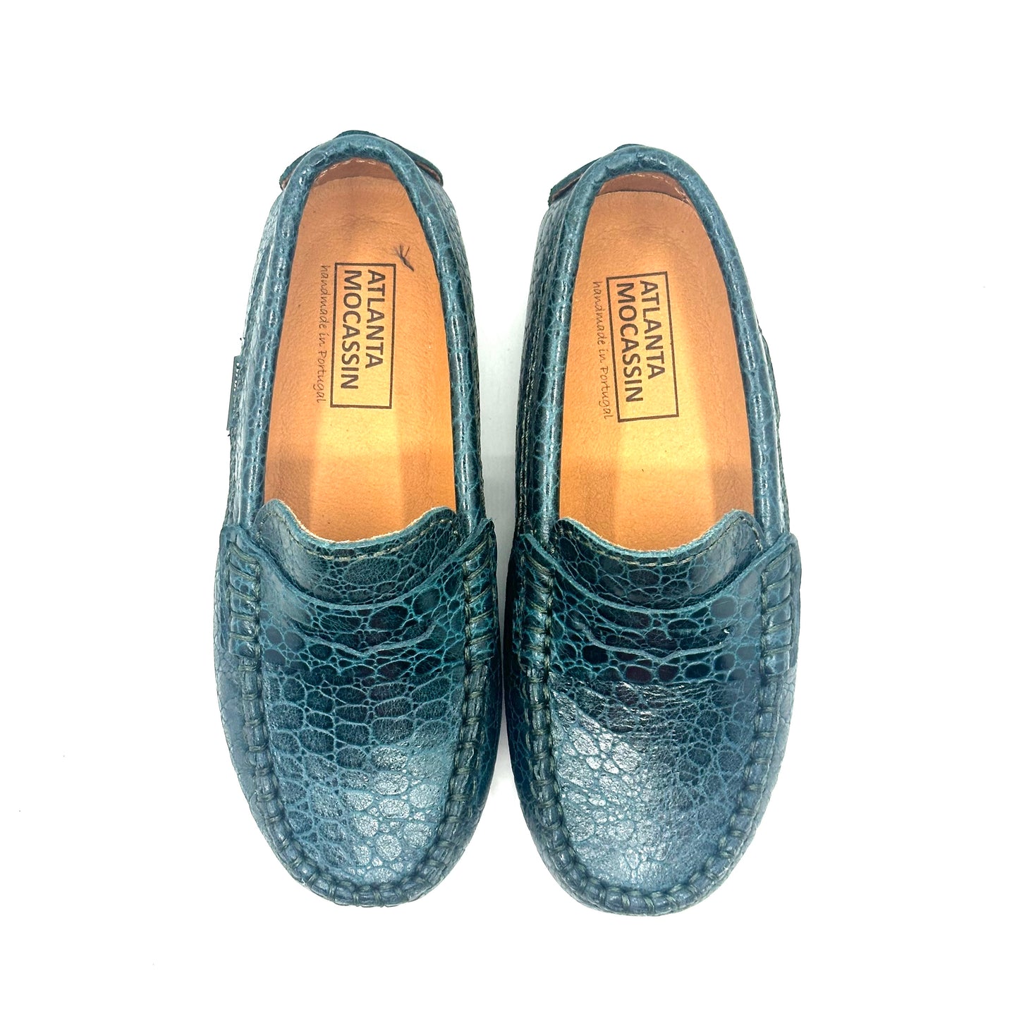 Atlanta Mocassin Teal Snake Skin Penny Loafer