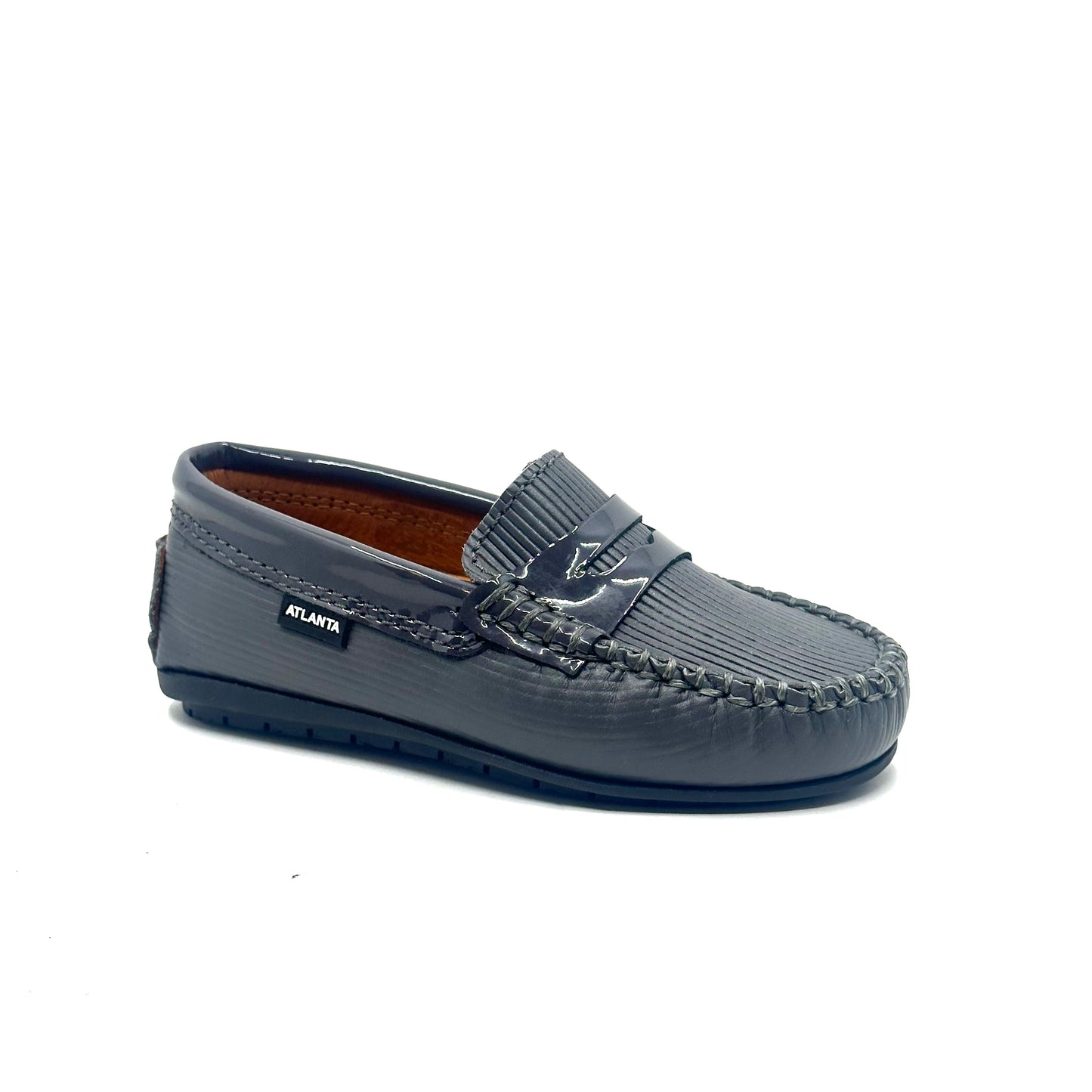 Atlanta Mocassin Grey Smooth and Patent Penny Loafer